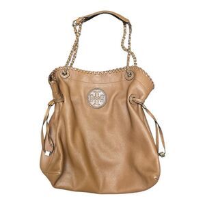 Tory Burch Marion Chain Tote Tan Pebbled Leather, Gold Chain Strap Quiet Luxury